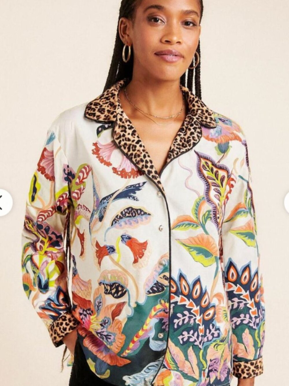 Anthropologie Sarah Gordon Floral Cotton Modal Pajama Top / Lounge Top XS